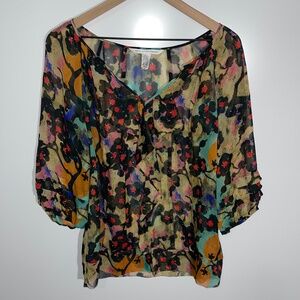 Diane‎ Von Furstenberg Silk Floral 3/4 Sleeve Blouse Size 10